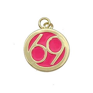 Copper Circle 69 Pendant Pink Enamel Gold Plated, approx 14.5mm dia [FN31094]