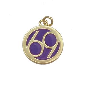 Copper Circle 69 Pendant Purple Enamel Gold Plated, approx 14.5mm dia [FN31095]
