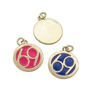 Mixed Copper Circle 69 Pendant Enamel Gold Plated, approx 14.5mm dia [FN31096]
