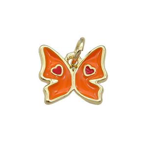 Copper Butterfly Pendant Orange Enamel Gold Plated, approx 11mm [FN31102]