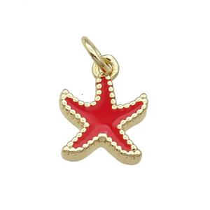 Copper Starfish Pendant Red Enamel Gold Plated, approx 9-11mm [FN31110]