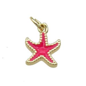 Copper Starfish Pendant Hotpink Enamel Gold Plated, approx 9-11mm [FN31111]