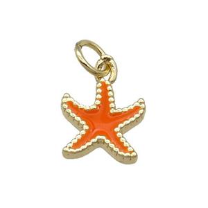 Copper Starfish Pendant Ornage Enamel Gold Plated, approx 9-11mm [FN31116]