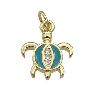 Copper Tortoise Pendant Teal Enamel Gold Plated, approx 12-12.5mm [FN31123]