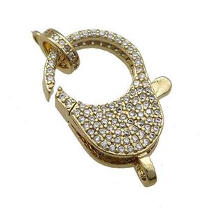 Copper Lobster Clasp Pave Zircon Gold Plated, approx 15-23mm [FN31131]
