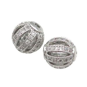 Copper Round Beads Pave Zircon Watermelon Platinum Plated, approx 6mm dia [FN31132-6MM]