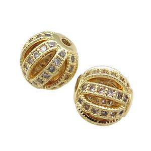 Copper Round Beads Pave Zircon Watermelon Gold Plated, approx 10mm dia [FN31133-10MM]