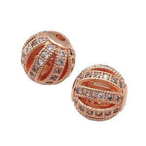Copper Round Beads Pave Zircon Watermelon Rose Gold, approx 8mm dia [FN31134-8MM]