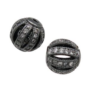 Copper Round Beads Pave Zircon Watermelon Black Plated, approx 10mm dia [FN31135-10MM]