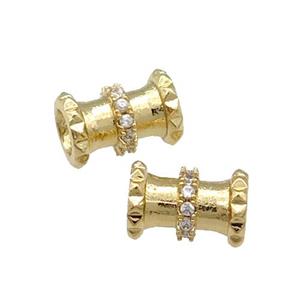 Copper Tube Beads Pave Zircon Large Hole Gold Plated, approx 5.5-8.5mm, 3mm hole [FN31138]
