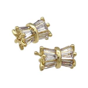 Copper Tube Beads Pave Zircon Gold Plated, approx 6-8mm [FN31142]