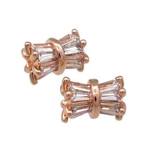 Copper Tube Beads Pave Zircon Rose Gold, approx 6-8mm [FN31143]