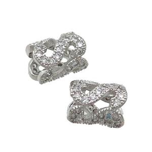 Copper Tube Beads Pave Zircon Large Hole Platinum Plated, approx 6.5-9mm, 4mm hole [FN31145]