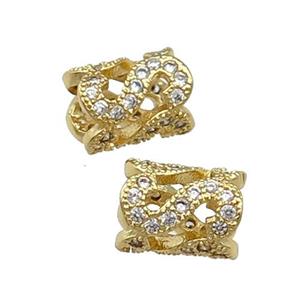 Copper Tube Beads Pave Zircon Large Hole Gold Plated, approx 6.5-9mm, 4mm hole [FN31146]