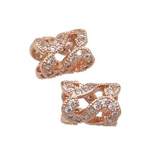 Copper Tube Beads Pave Zircon Large Hole Rose Gold, approx 6.5-9mm, 4mm hole [FN31147]