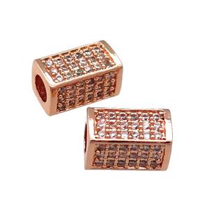 Copper Cuboid Beads Pave Zircon Large Hole Rose Gold, approx 6-10mm, 3mm hole [FN31151]