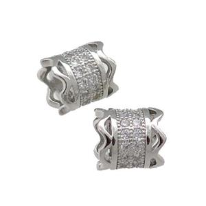 Copper Tube Beads Pave Zircon Large Hole Platinum Plated, approx 7-8mm, 4mm hole [FN31154]