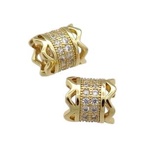 Copper Tube Beads Pave Zircon Large Hole Gold Plated, approx 7-8mm, 4mm hole [FN31155]