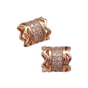 Copper Tube Beads Pave Zircon Large Hole Rose Gold, approx 7-8mm, 4mm hole [FN31156]