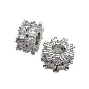 Copper Rondelle Beads Pave Zircon Large Hole Platinum Plated, approx 9.5mm, 3mm hole [FN31162]