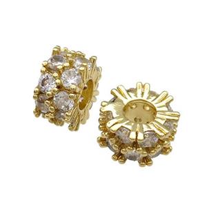 Copper Rondelle Beads Pave Zircon Large Hole Gold Plated, approx 9.5mm, 3mm hole [FN31163]