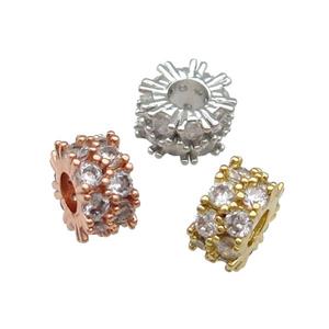 Copper Rondelle Beads Pave Zircon Large Hole Mixed, approx 9.5mm, 3mm hole [FN31165]
