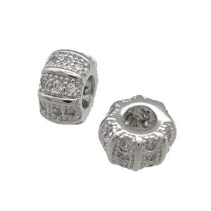 Copper Rondelle Beads Pave Zircon Large Hole Platinum Plated, approx 7mm, 3mm hole [FN31166]