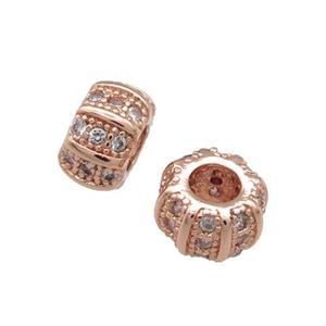 Copper Rondelle Beads Pave Zircon Large Hole Rose Gold, approx 7mm, 3mm hole [FN31168]