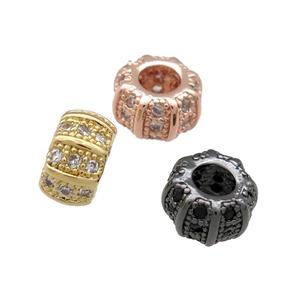 Copper Rondelle Beads Pave Zircon Large Hole Mixed, approx 7mm, 3mm hole [FN31170]