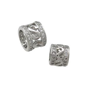 Copper Tube Beads Pave Zircon Large Hole Platinum Plated, approx 7.8mm, 4mm hole [FN31171-S]