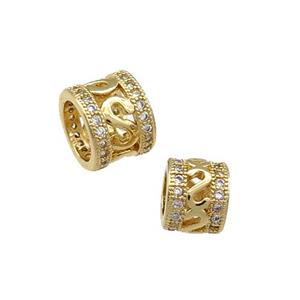 Copper Tube Beads Pave Zircon Large Hole Gold Plated, approx 7.8mm, 4mm hole [FN31172-S]