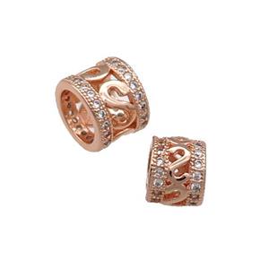 Copper Tube Beads Pave Zircon Large Hole Rose Gold, approx 7.8mm, 4mm hole [FN31173-S]