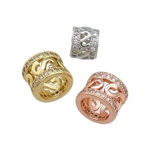 Copper Tube Beads Pave Zircon Large Hole Mixed, approx 7.8mm, 4mm hole [FN31174-S]