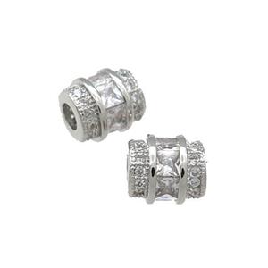 Copper Tube Beads Pave Zircon Large Hole Platinum Plated, approx 7-8mm, 2.5mm hole [FN31175]