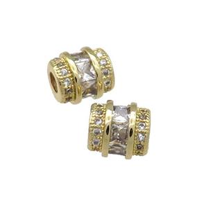 Copper Tube Beads Pave Zircon Large Hole Gold Plated, approx 7-8mm, 2.5mm hole [FN31176]