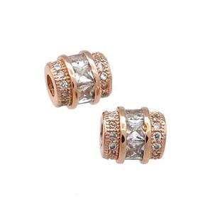 Copper Tube Beads Pave Zircon Large Hole Rose Gold, approx 7-8mm, 2.5mm hole [FN31177]