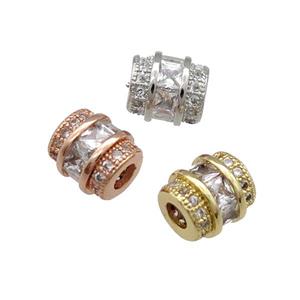 Copper Tube Beads Pave Zircon Large Hole Mixed, approx 7-8mm, 2.5mm hole [FN31178]
