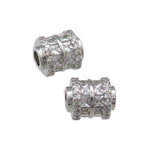 Copper Tube Beads Pave Zircon Large Hole Platinum Plated, approx 8.5-9mm, 3mm hole [FN31179]