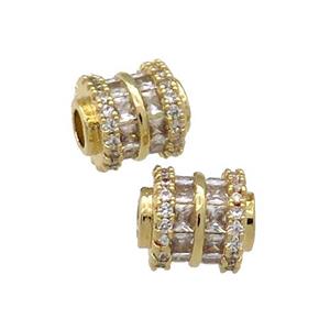 Copper Tube Beads Pave Zircon Large Hole Gold Plated, approx 8.5-9mm, 3mm hole [FN31180]
