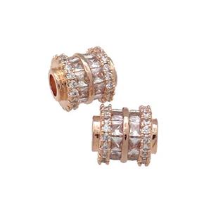 Copper Tube Beads Pave Zircon Large Hole Rose Gold, approx 8.5-9mm, 3mm hole [FN31181]