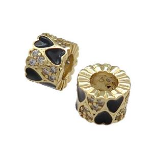 Copper Tube Beads Pave Zircon Black Enamel Large Hole Gold Plated, approx 9mm, 4mm hole [FN31183]