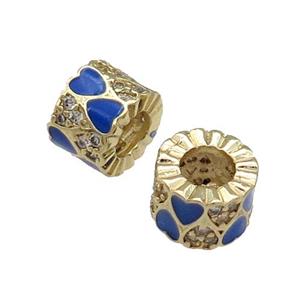 Copper Tube Beads Pave Zircon Blue Enamel Large Hole Gold Plated, approx 9mm, 4mm hole [FN31186]