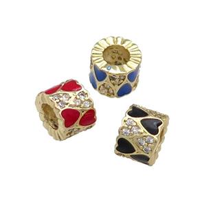 Mixed Copper Tube Beads Pave Zircon Enamel Large Hole Gold Plated, approx 9mm, 4mm hole [FN31188]