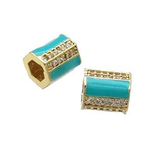 Copper Tube Beads Pave Zircon Green Enamel Large Hole Gold Plated, approx 7-8mm, 2.5mm hole [FN31191]