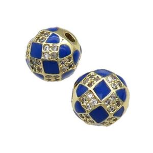 Round Copper Beads Pave Zircon Blue Enamel Football Sport Gold Plated, approx 10mm dia [FN31197]