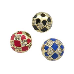 Round Copper Beads Pave Zircon Enamel Football Sport Gold Plated Mixed, approx 10mm dia [FN31200]