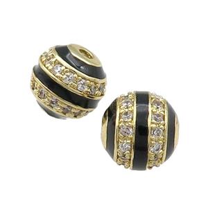 Copper Round Beads Pave Zircon Black Enamel Gold Plated, approx 10mm dia [FN31201-10MM]