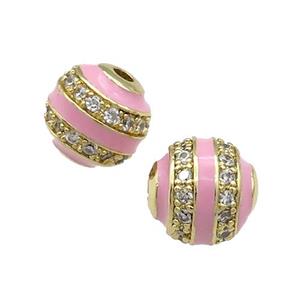 Copper Round Beads Pave Zircon Pink Enamel Gold Plated, approx 10mm dia [FN31202-10MM]