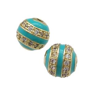 Copper Round Beads Pave Zircon Teal Enamel Gold Plated, approx 10mm dia [FN31203-10MM]