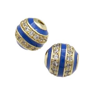 Copper Round Beads Pave Zircon Blue Enamel Gold Plated, approx 8mm dia [FN31204-8MM]